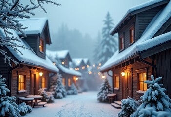 Glistening Winter Snowflakes Gently Falling on Shiny Rooftops Beautiful Tranquil Scene Serene Atmosphere