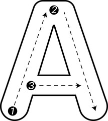 English letter A dotted line for writing practice to create learning media, transparent background, ready to use.	