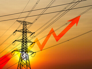 Conceptual image of rising electricity bills, more expensive energy costs, high voltage electric...
