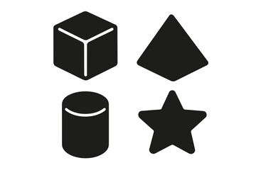 Various simple geometric shapes displayed in a minimalist style on a light background