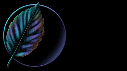 An iridescent leaf design against a dark background, showcasing vibrant colors and elegant curves.
