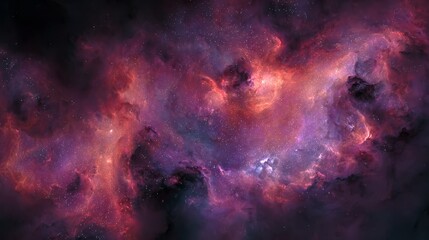 Vibrant cosmic nebula with swirling clouds of gas and dust in deep space
