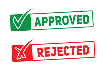Approved rejected stamps with checkmarks and xs visual confirmation icons for decisions