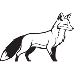 Black fox silhouette standing isolated on white background