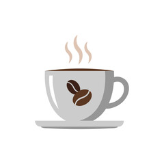 Hot coffee cup with steam and coffee beans design flat icon vector