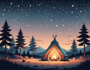 camping at night  in the mountains