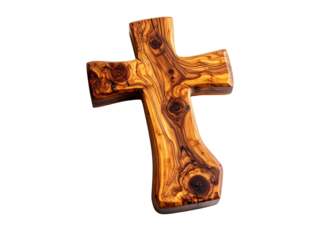 Wooden Cross Depiction: A serene, photorealistic image of a meticulously crafted wooden cross, its rich, natural wood grain rendered in exquisite detail, symbolizing faith, sacrifice, and devotion.