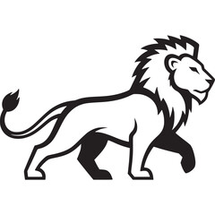 Stylized lion walking, isolated on white background