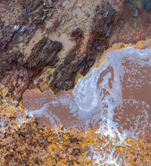 Aerial view from a drone of the landscape around the Tinto River in the province of Huelva. Autonomous Community of Andalusia, Spain, Europe