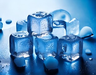 Ice Cubes on Blue Surface