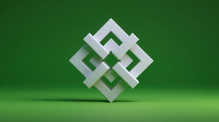 Unique white geometric sculpture on vibrant green background, showcasing modern design and creative artistry.