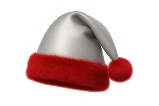 Classic santa claus hat with red fur trim on transparent background