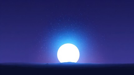 A serene cosmic scene featuring a large, glowing sun against a starry twilight sky.