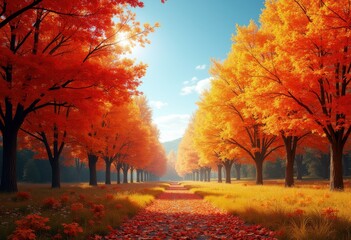 Vibrant Autumn Leaves Colorful Foliage Nature Scene Blue Sky Splendid Natural Beauty Seasonal Transition