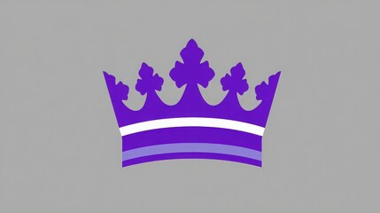 A vibrant purple crown with decorative peaks and stripes, set against a smooth gray background.