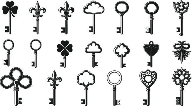 Vintage key vector set antique keys collection illustrations