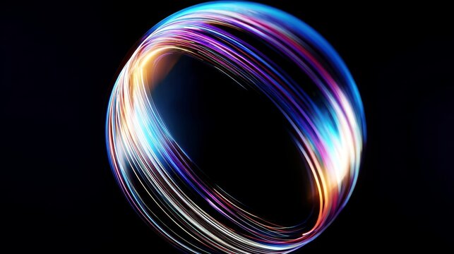 Abstract colorful light ring with swirling neon patterns on a dark background