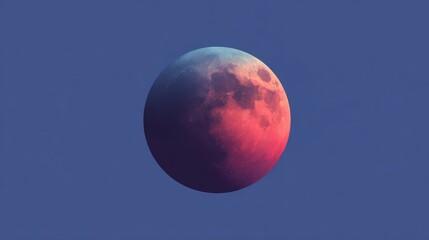 A vibrant, partially illuminated moon against a deep blue background, showcasing stunning shades of pink and purple.