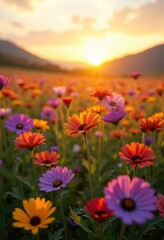 Obraz premium Vibrant Colorful Wildflowers Blooming in Sunlit Meadow Inspiring Nature's Color Palette Serenity and Beauty