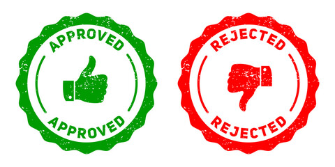 Green thumbs up approved seal and red thumbs down rejected seal icons isolated on transparent background © R.TREANDS