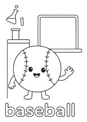 coloring book baseball ball in science class with lab tools for kids education activity