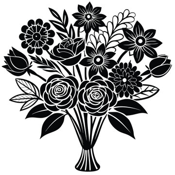 Elegant monochrome line drawing of a delicate floral bouquet with minimalist botanical elements