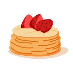 Strawberry tart with cream filling flat vector