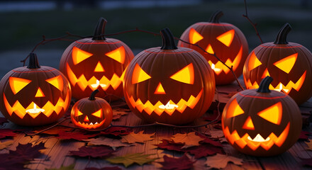 Spooky Halloween Jack-o'-Lanterns and Fall Leaves Glow in the Dark