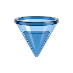 3d icon of Transparent glass funnel with blue liquid inside 