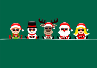 Banner Elf Schneemann Rentier Santa Und Engel Sonnenbrille Dunkelgr&uuml;n