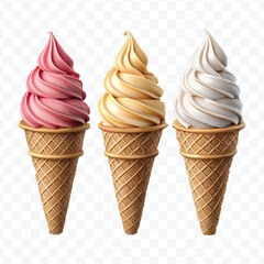 realistic 3d colorful vanilla ice cream scoop set in different style isolated on transparent background 