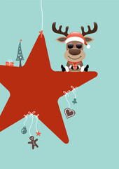 Rentier Sonnenbrille Auf Rotem Stern Icons T&uuml;rkis