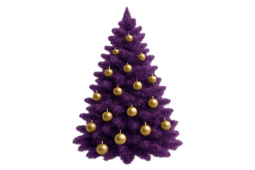 Purple christmas tree with golden baubles on transparent background