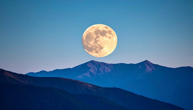 Full moon over mountain range