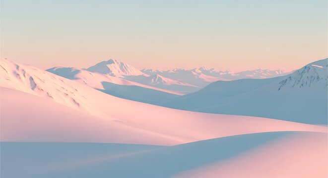 Snowy Mountain Landscape at Sunrise.
