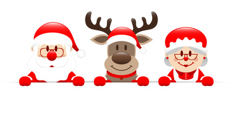 Weihnachtsmann Rentier Und Frau Halten Banner
