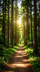 Obraz premium Forest Path Sunlight (1)