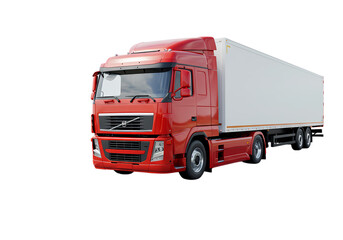 Red Commercial Haulage Truck and White Cargo Trailer for Efficient Logistics and Freight Shipping on Roads