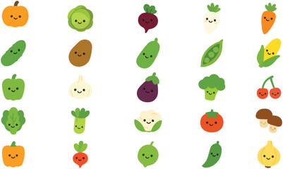 Cute Cartoon Vegetables and Fruits Set &ndash; Printable Food Stickers