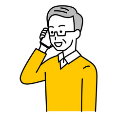 スマートフォンで話す年配の男性