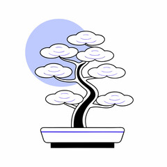 Stylized bonsai tree illustration with blue circle background