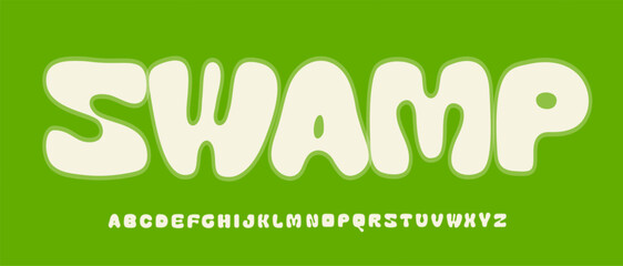 Cartoon monster title alphabet. Heavy rounded slime logo font. Green Spooky Halloween Ghost typeface design. Comic childish typography. Eco organic headline. Vector typeset.