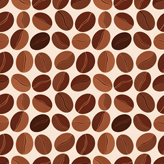 Obraz premium Flat Design Roasted Coffee Bean Seamless Pattern on Beige Background