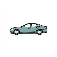 Fototapeta premium A side profile illustration of a modern teal sedan car with tinted windows and silver wheels.