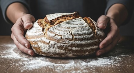 Artisan Bread Held in Hands.