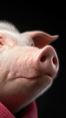 Close-up of a pig's face showcasing its unique texture and features against a dark background, This image can be utilized for agricultural, culinary, or animal welfare content,
