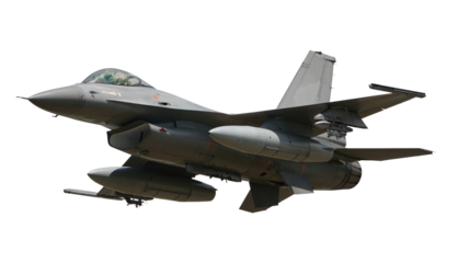 f 16 fighter jet isolated on transparent background