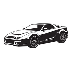 black and white silhouette of a car vector on a white background