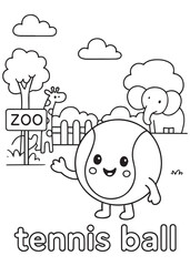 coloring book tennis ball visiting zoo with elephant
