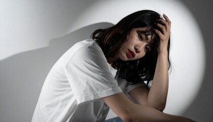 Naklejka premium 憂鬱な表情をした女性